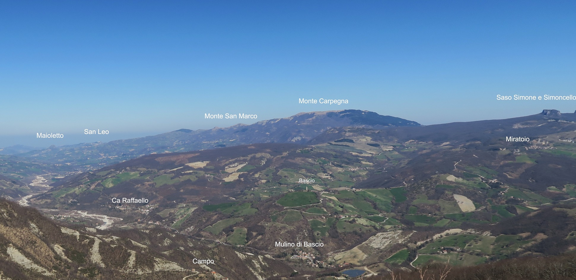 Panoramica della Valle del Marecchia dal Monte Loggio (grafica Comitato Appennino Sostenibile)