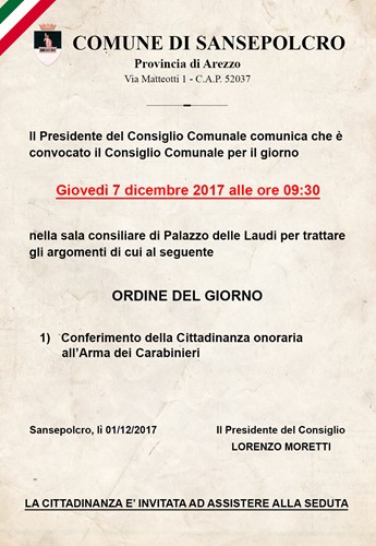 Cittadinanza onoraria all'Arma dei Carabinieri, giovedì 7 dicembre la cerimonia a Sansepolcro - Attualità | TTV.it