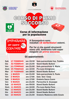 Primo soccorso, al via a Sansepolcro sabato 17 febbraio i corsi informativi con la cittadinanza 1 Primo soccorso, al via a Sansepolcro sabato 17 febbraio i corsi informativi con la cittadinanza - Attualità | TTV.it