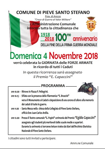 Domenica a Pieve il Premio Capaccini a cento anni dalla fine della prima guerra mondiale 1 Domenica a Pieve il Premio Capaccini a cento anni dalla fine della prima guerra mondiale - Cultura | TTV.it