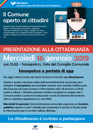 Il comune di Sansepolcro in un cellulare. Sarà presentata mercoledì 16 gennaio la nuova app Municipium 1 Il comune di Sansepolcro in un cellulare. Sarà presentata mercoledì 16 gennaio la nuova app Municipium - Attualità | TTV.it