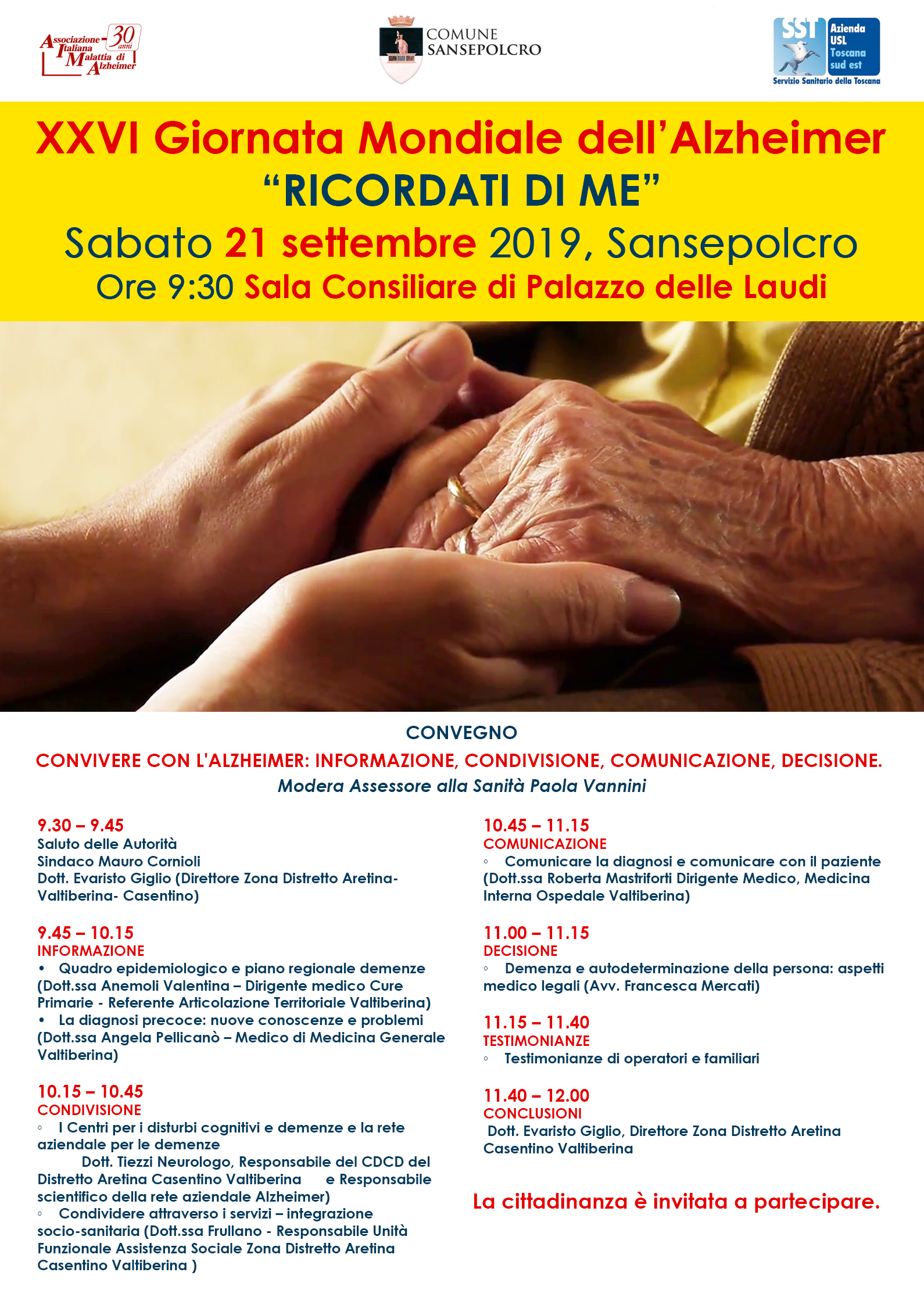 Torna a Sansepolcro la Giornata Mondiale dell’Alzheimer, sabato 21 settembre a Palazzo delle Laudi 1 Torna a Sansepolcro la Giornata Mondiale dell’Alzheimer, sabato 21 settembre a Palazzo delle Laudi - Attualità | TTV.it