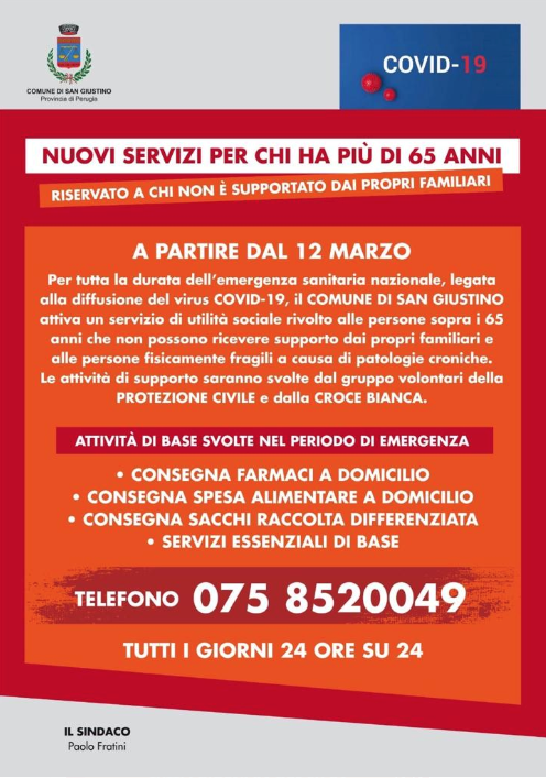Coronavirus: il Comune di San Giustino attiva il servizio di consegna farmaci e beni alimentari a domicilio per tutta la durata dell’emergenza - Attualità | TTV.it