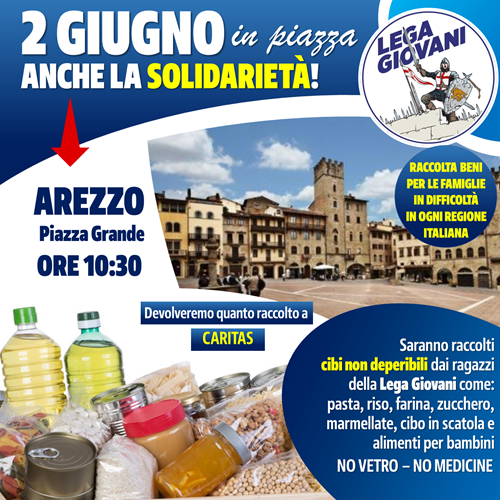 “Il 2 Giugno in Piazza Grande anche la Solidarietà: raccolta alimentari della Lega Giovani per le famiglie in difficoltà” - Attualità | TTV.it