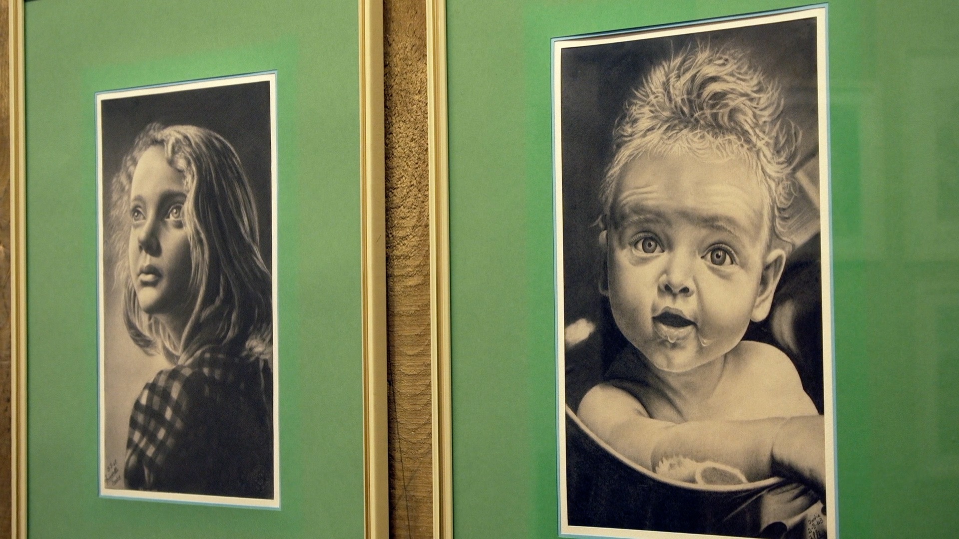 Bimbo nella tinozza e Ritratto di bimba, 1943, matita, carboncino e gesso su carta bianca