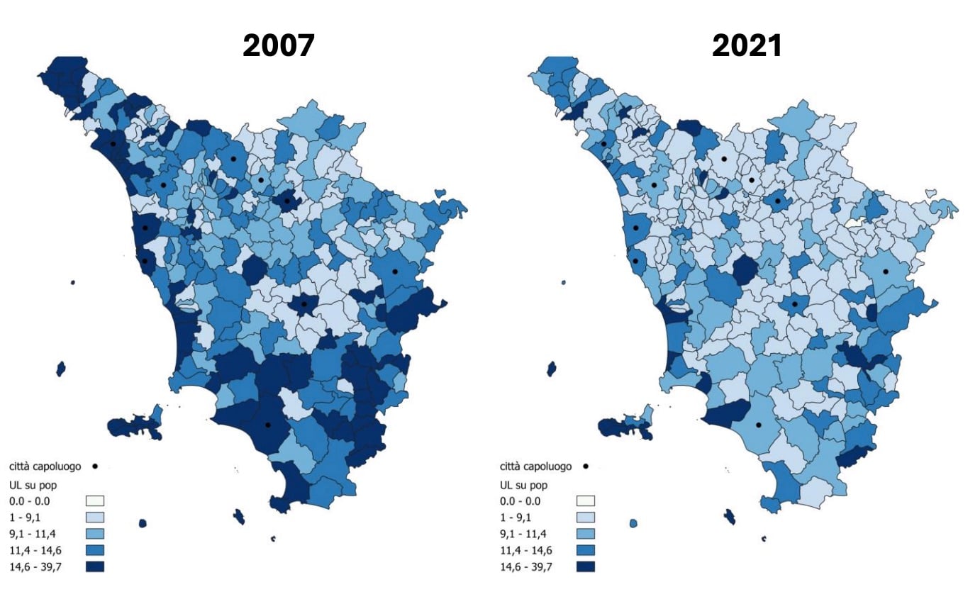 Toscana, mezzo milione per i negozi nei piccoli comuni 2 Unità locali del commercio per 1.000 abitanti (Irpet)