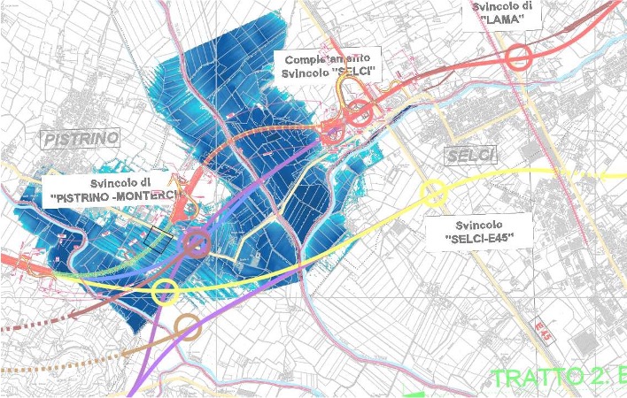 E78, pubblicate le integrazioni di Anas al progetto Le Ville-Selci Lama 1 Sovrapposizione tra l’area di esondazione e i tracciati più a sud rispetto a quello previsto nel progetto definitivo