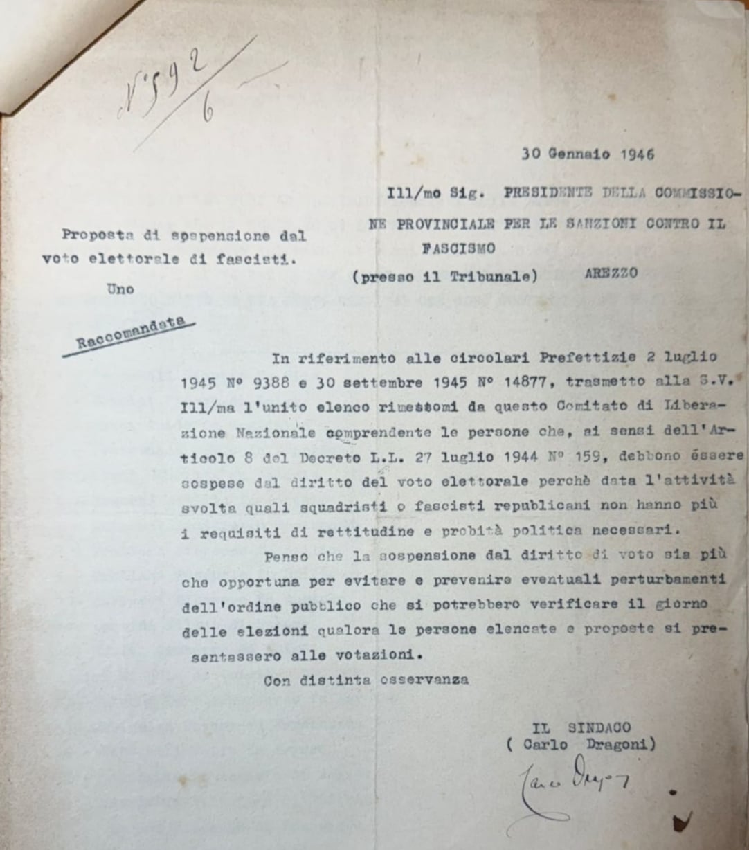 Il 2 giugno 1946 a Sansepolcro, nell’anno del voto alle donne 5 Proposta di sospensione dei fascisti dal voto elettorale