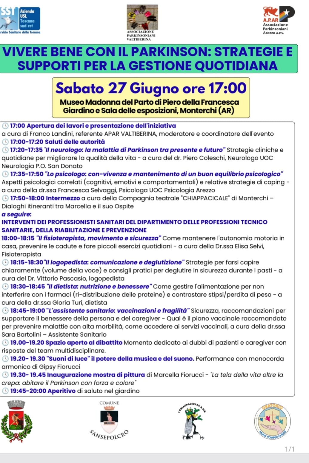 Parkinson, incontro a Monterchi sulla gestione quotidiana della malattia 1 Il programma completo dell’iniziativa