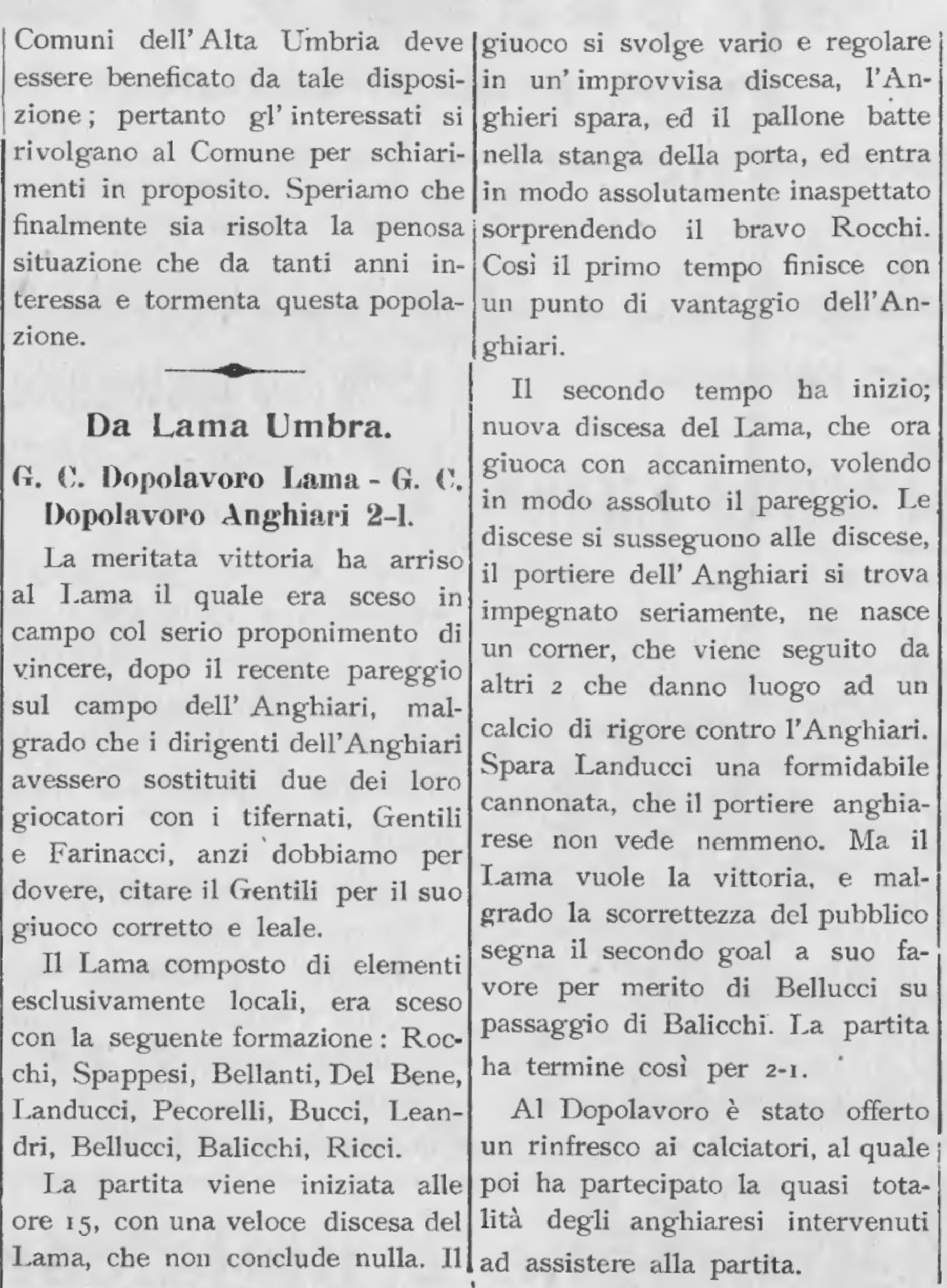 Il Dopolavoro di Lama sfida quello di Anghiari: un incontro di calcio di quasi 100 anni fa - Sport, Storia | TTV.it