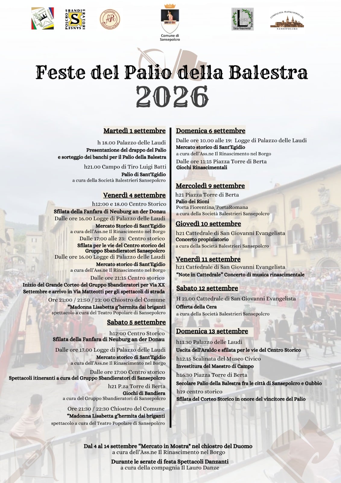 Feste del Palio 2026, un settembre di novità per Sansepolcro 1 Feste del Palio 2026, un settembre di novità per Sansepolcro - Eventi | TTV.it