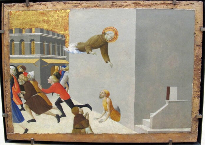Sassetta, polittico di San Francesco (Museo del Louvre): il beato Ranieri libera i prigionieri dal carcere fiorentino delle Stinche.